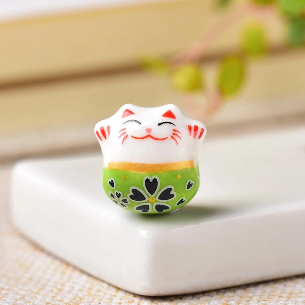 10pcs 14mm Through Hole Fortune Cat Raise Claws Ceramic Porcelain Loose Beads For Jewelry Making Accessories DIY Crafts Findings Creativity Beads