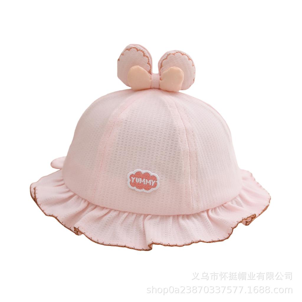 Baby Girls' Bow Sun Protection Fisherman Hat - Windproof Bucket Hat for Spring and Autumn