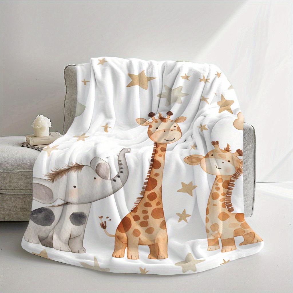 Lovely Animal Flannel Blanket Elephant Giraffe Printed for Kids Bedroom Decoration Warm Soft Comfertable Blanket for Sofa Chair
