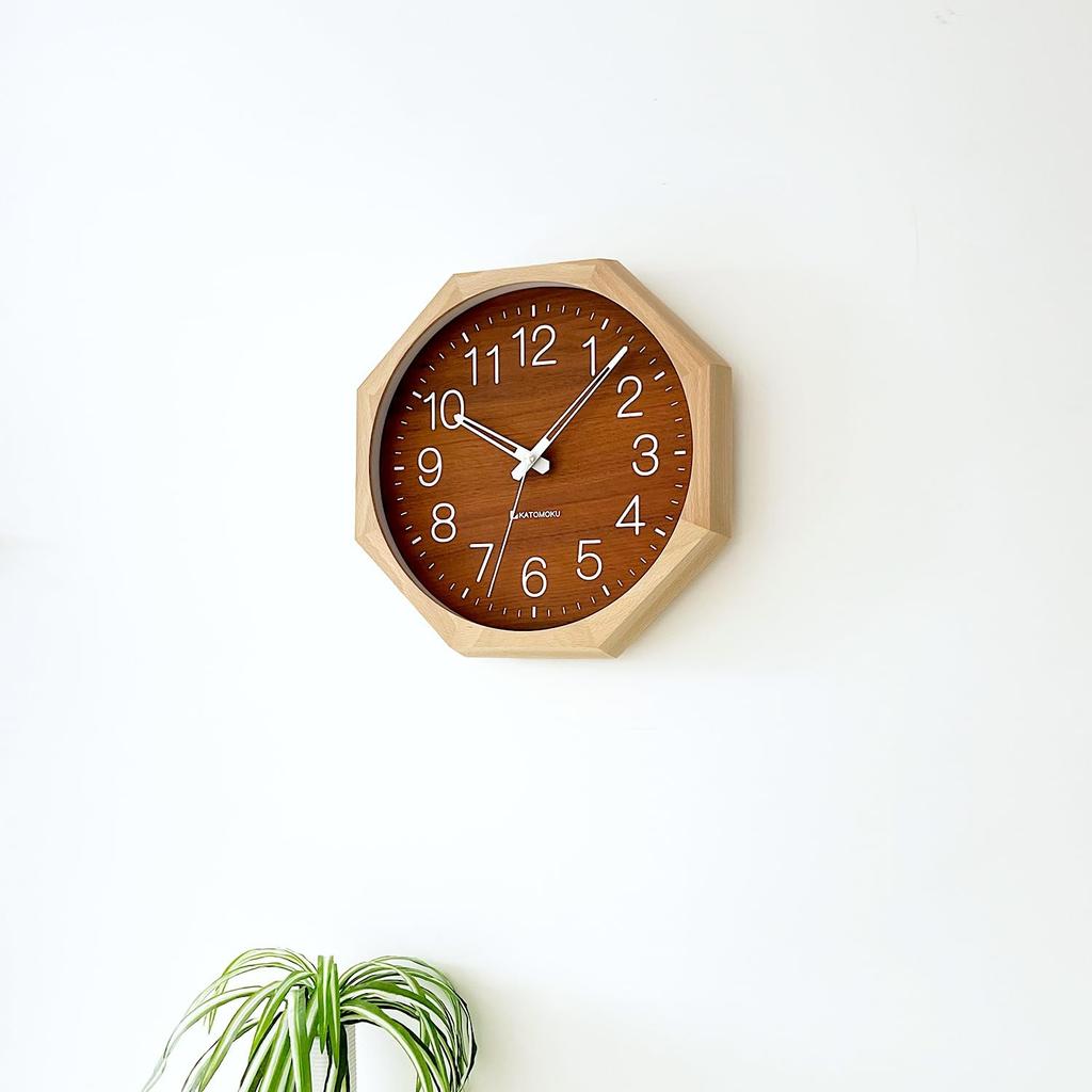 KATOMOKU muku clock 2 Octagonal Wall Clock with Continuous Second Diameter KM-73NARC8 Hand, 30.0cm (Radio-Controlled)