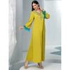 New Middle East Patchwork Feather Sleeve Diamond Robe Dress V-Neck Diamond Studded Dress
