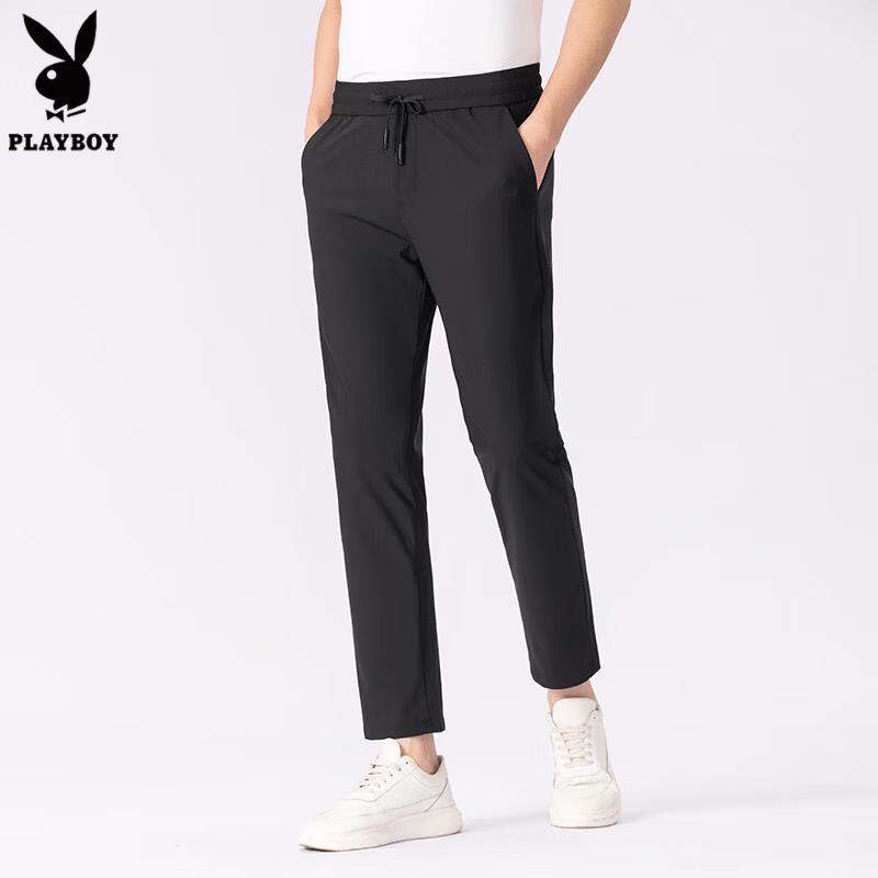 PLAYBOY Men's Breathable Drawstring Casual Straight Leg Pants