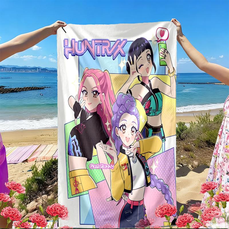 KPop Demon Hunters Print Beach Towel, Versatile Lightweight Absorbent Beach Towel for Pool Surf Yoga Bathroom, Perfect Birthday Holiday Gift