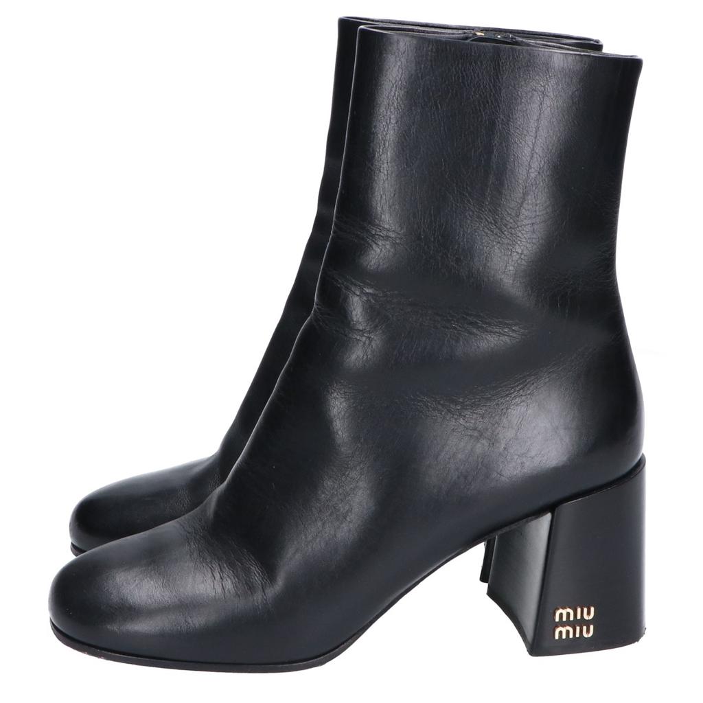 MIUMIU 5T024E Skórzane Botki na Kostkę z Bocznym Zamkiem buty 35 czarnyUżywane