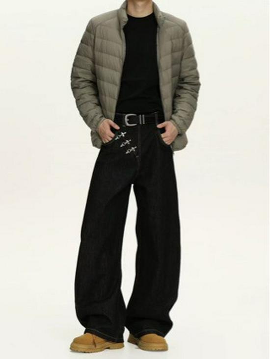 Retro American Street Style Airplane Buckle Scimitar Jeans