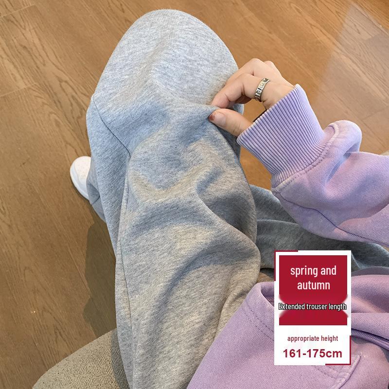 Women's High-Waisted Fleece-Lined Wide-Leg Sweatpants, Autumn/Winter 2024 - White/Gray