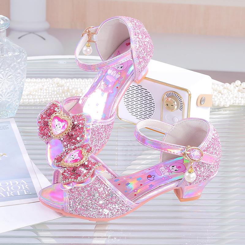 Girls sandals princess shoes 2025 new summer children's crystal shoes baby high heels soft sole little girl summer