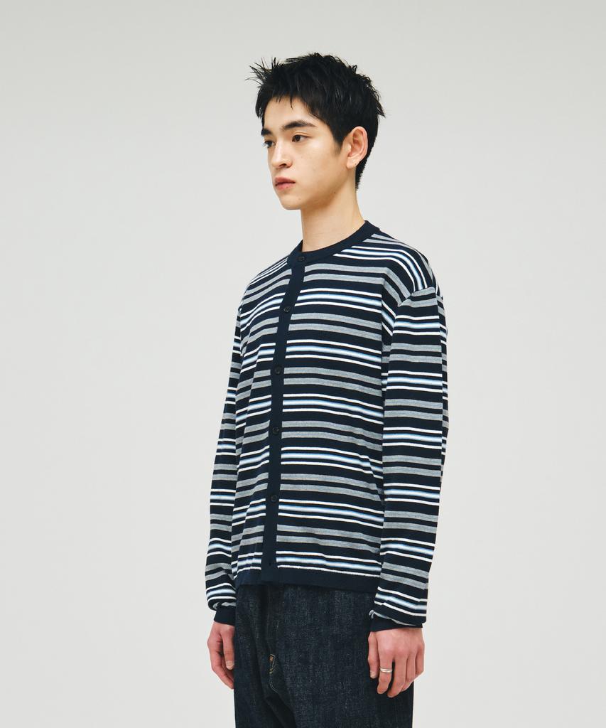 ECORR Washable Cotton Striped Crop Cardigan_Navy