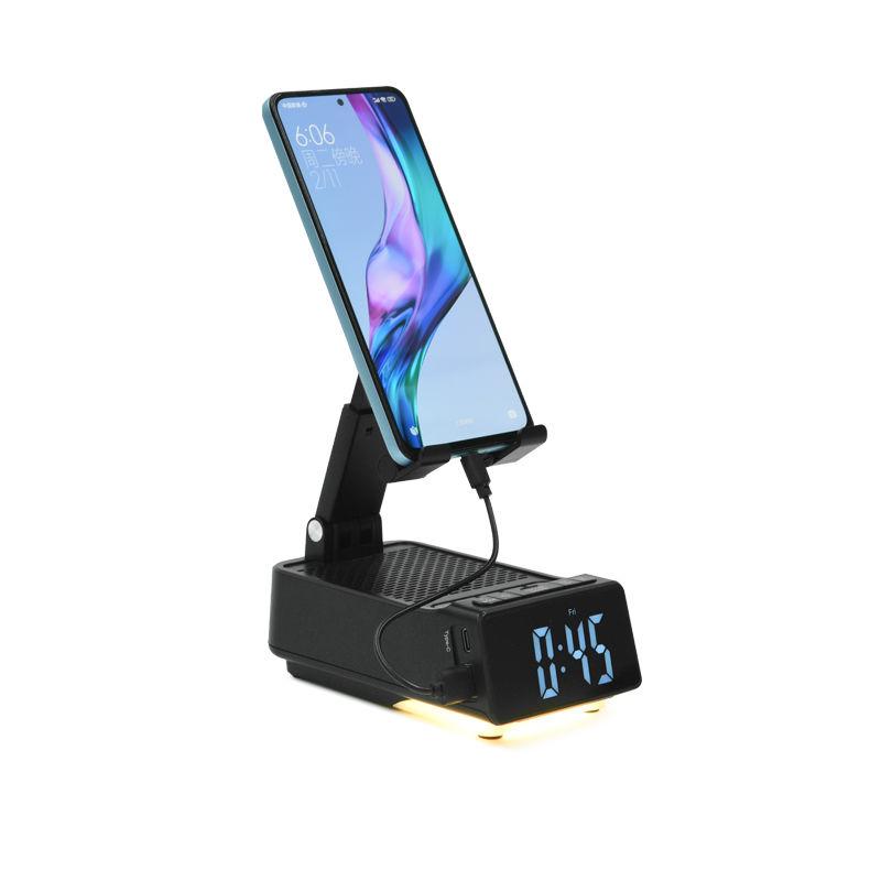 7-in-1 Cell Phone Stand Adjustable Foldable Wireless Bluetooth Speaker & Alarm Clock Tabletop USB drive player Colorful night light