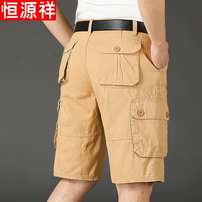 Hengyuanxiang Men s Summer Pure Cotton Multi-Pocket Cargo Shorts 30