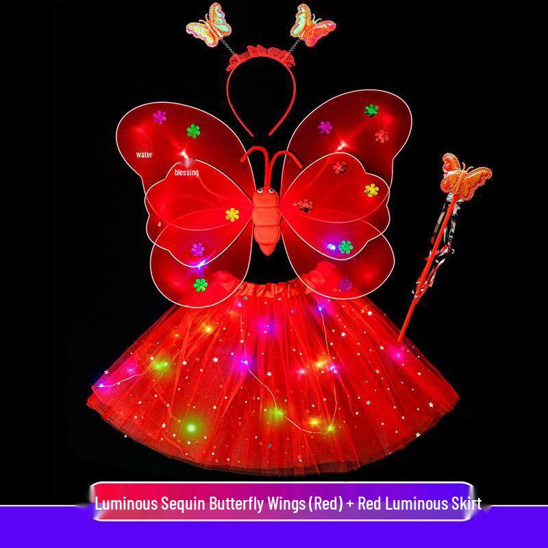Girls' Luminous Butterfly Wings & Light-Up Fairy Wand Dress-Up Set