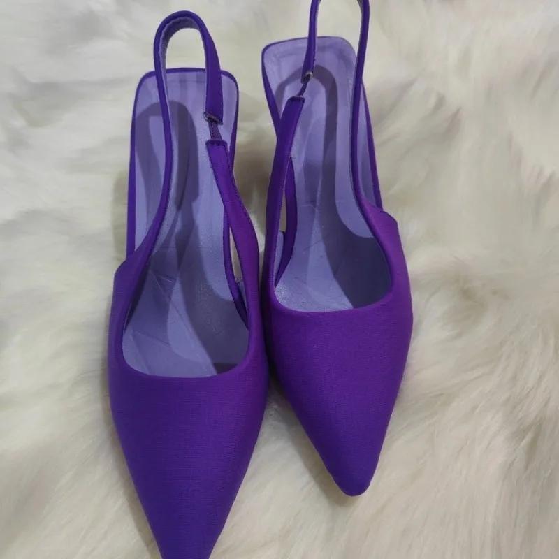 Fashion Temperament Women's Solid Color Sandals Closed Toe Slip-on Thin High Heel Office Career Shoes Sexy Pointed Back Strap Sandalias