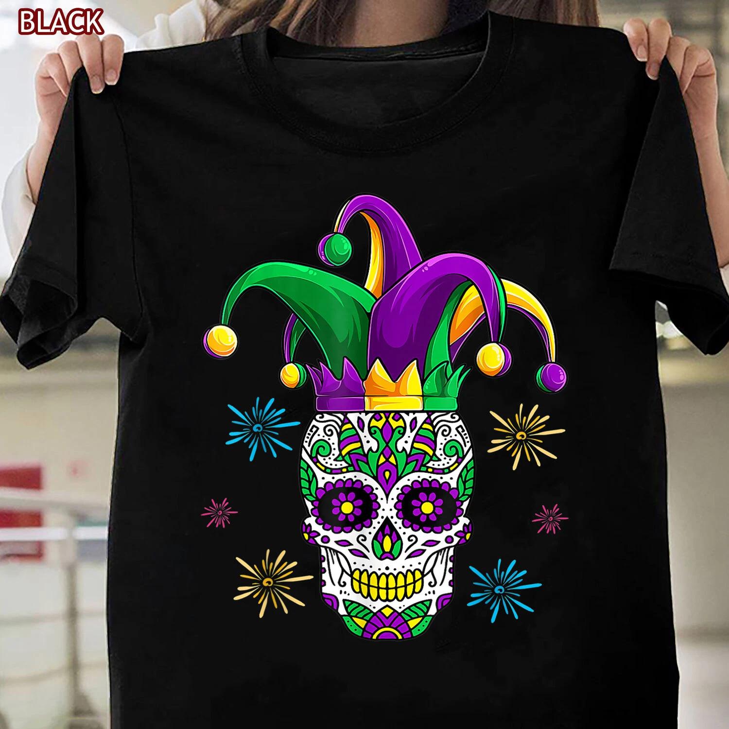 Funny Sugar Skull Mardi Gras Party Shirt, Mardi Gras T-shirt for Women Men Adult S