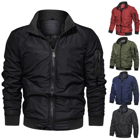 Stand Collar Long Sleeves Slant Pockets Ribbed Cuffs Casual Jacket Autumn Winter Thickened