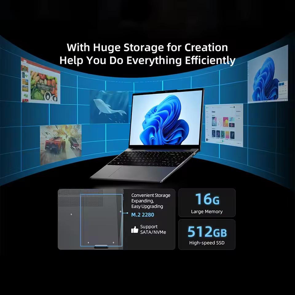 Bmax X15 Pro 15.6 Inch 16GB RAM 512GB SSD Intel 12th Gen N100 Processor Windows 11 Notebook 1920*1080 HDMI Wifi USB Pc Laptop