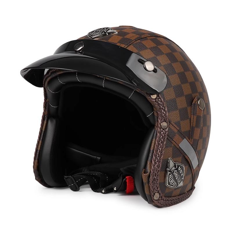 Retro Motorcycle Helmet PU Leather Open Face 3/4 Chopper Bicycle Helmets Classic Casco Moto Vintage K7