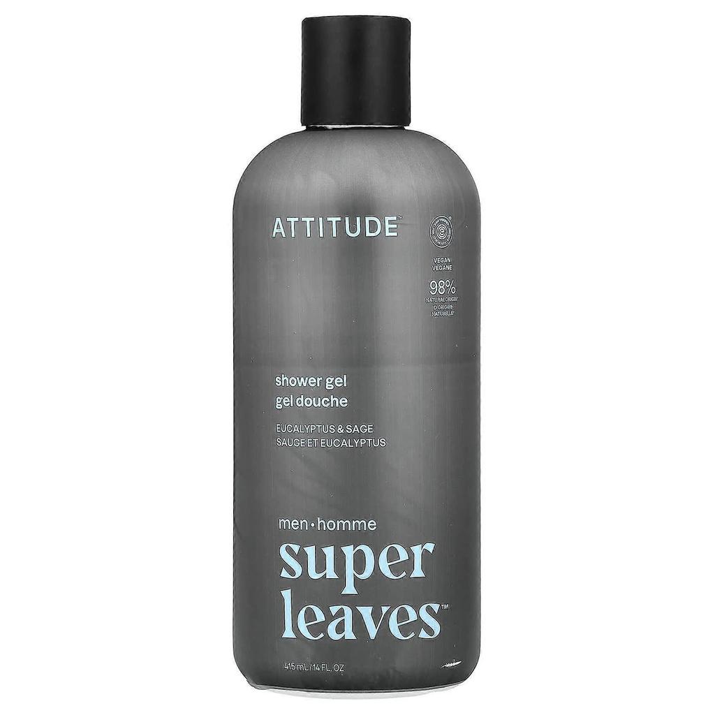 ATTITUDE, Super Leaves™, Shower Gel, For Men, Eucalyptus & Sage, 14 Fl Oz (415 Ml), 2-Pack