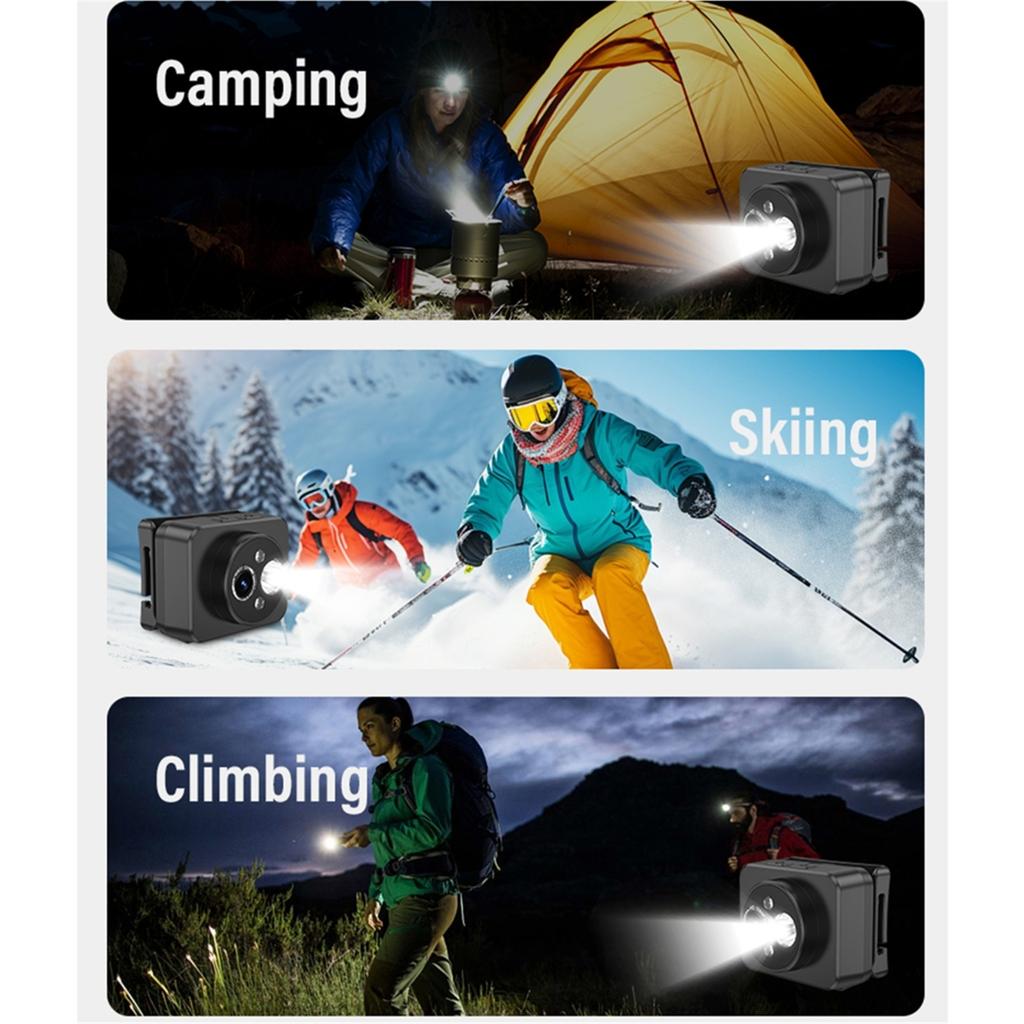 Night Sights Sports Recorder 1080P Head Mounted Camera Headlamp Camera for Adventurou Activity Photography Recording