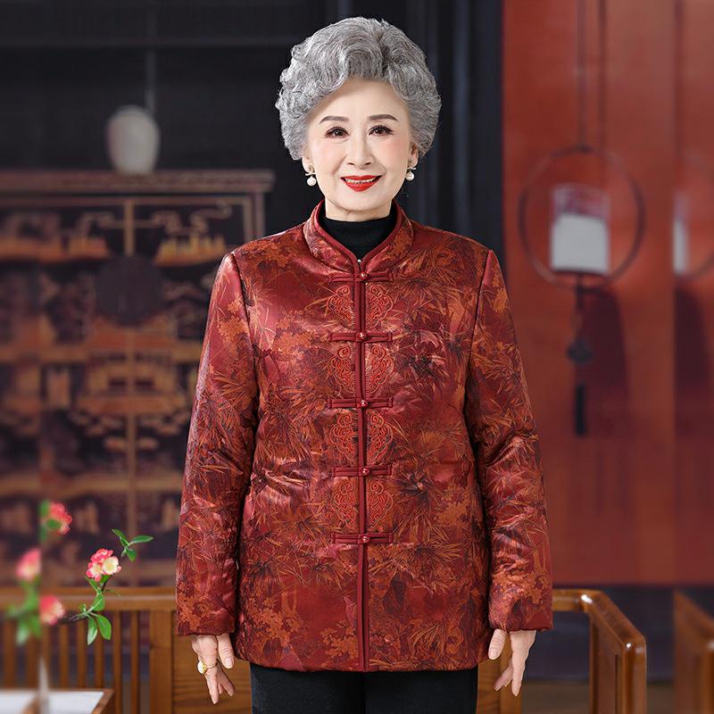

Зимняя стеганая куртка в китайском стиле с пряжкой-тарелкой для пожилых женщин - Праздничный костюм Тан 3XL (130-145 jin)