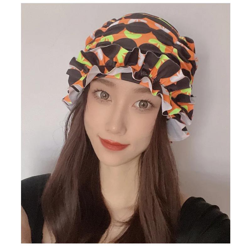 Womens Swim Cap for Long Hair Cute Korean Style Colorful Fabric Design Elegant Beach Photography Hot Spring Swimming Cap