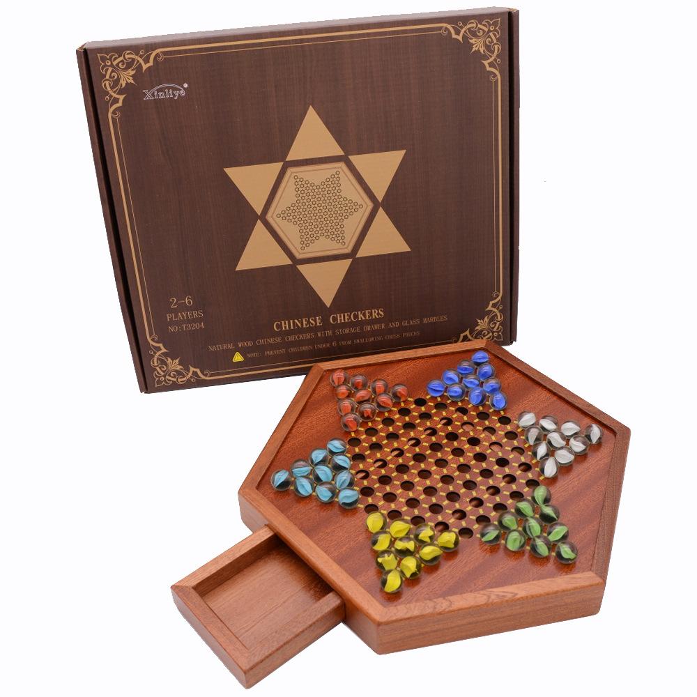 Chinesisches Dame-Set aus Holz mit Aufbewahrungsschublade, Schachbrettspiel für Kinder und Erwachsene
