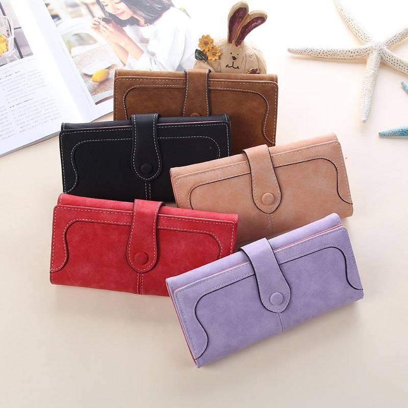 Stylish Vintage Pu Leather Long Wallet For Women With Magnetic Closure And Soft Texture
