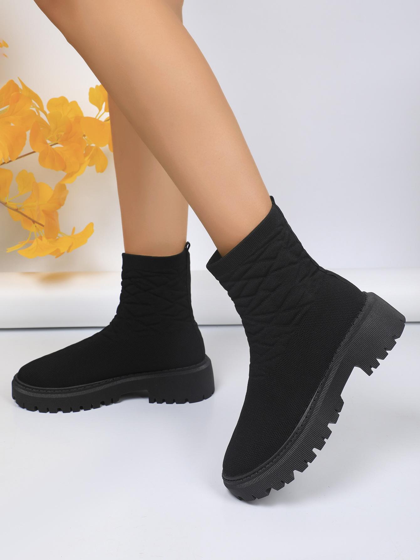 

Европейские и американские импортные товары большого размера модные женские осенне-зимние новые плетеные носки с толстой подошвой повседневные ботинки Martin женские 36 чёрный