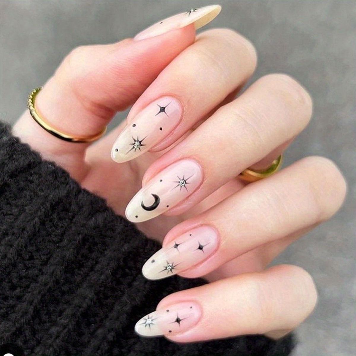 Festival Style Star & Moon Nude Pink Nail Tips - Wearable & Detachable False Nails