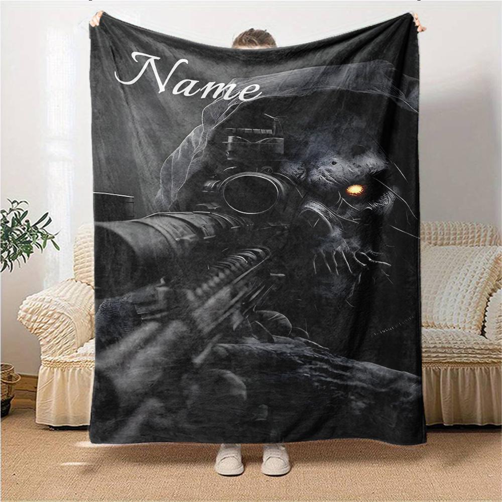 Custom Name Sniper Skull Artwork blanket for Couch & Bed, Plush Cozy Fuzzy Blanket Super Soft & Warm Blankets for Fall and Winter. 0908192