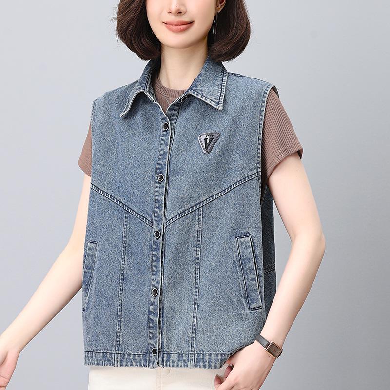 Women's Casual Denim Vest - 2024 Spring/Autumn Fashionable Age-Defying Outerwear