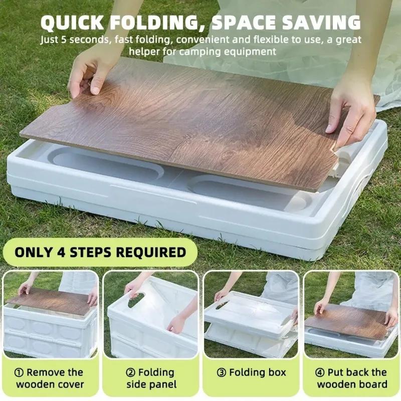 Outdoor Camping Storage Box 15L Thickened Foldable Storage Box Car Mounted Wooden Cover Portable Household Storage Box