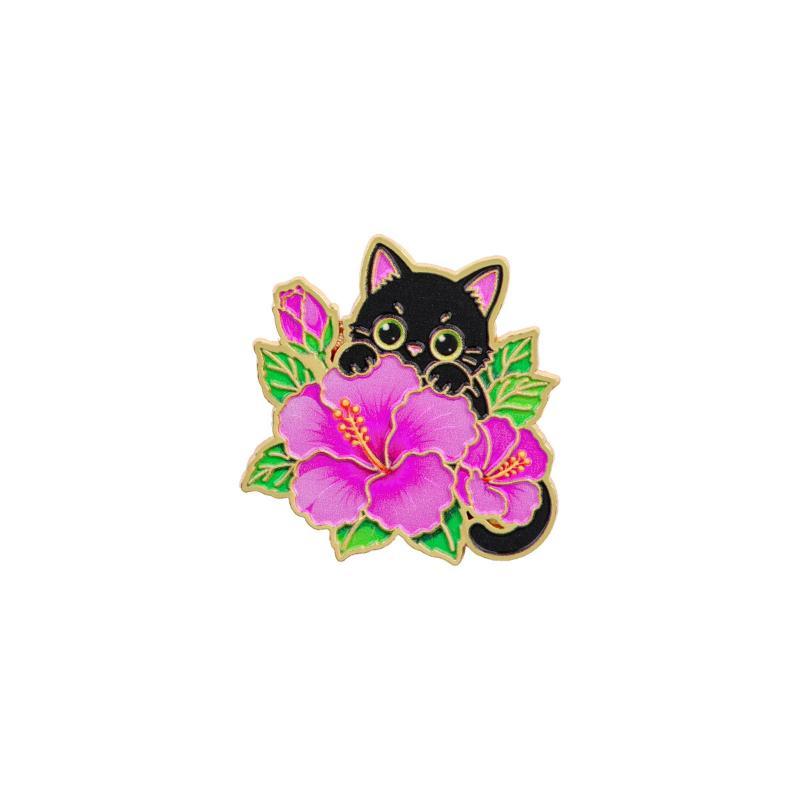 1/6Pcs Animal Brooches Flowers Enamel Pin Set Cartoon Black Cat Brooch For Coat Collar Lapel Pins Metal Badges Jewelry Gift
