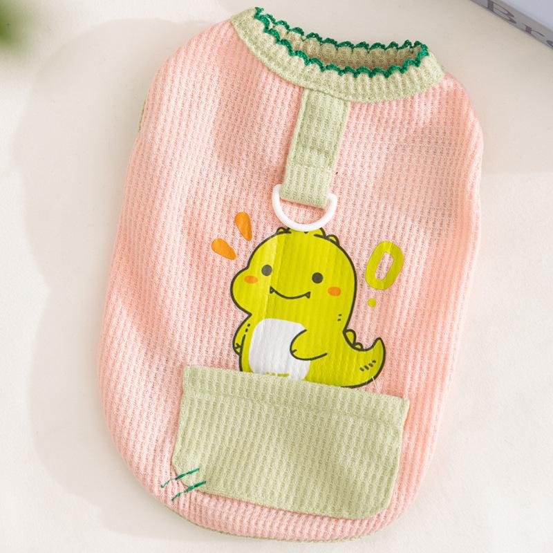 New Spring Summer Dog Clothes Cartoon Pockets Traction Vest Teddy Bigbear Small Dog Cat Pet Clothes