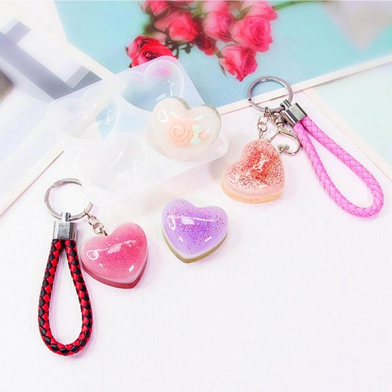 DIY Kristall Schlüsselanhänger Silikonform mit Loch, Epoxidharz Bastelformen für Valentinstag Feiertags Festival Dekorationen