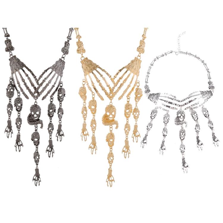 Gothic Multilayer Skull Bone Choker Statement Bib Collar Necklace Jewelry Party