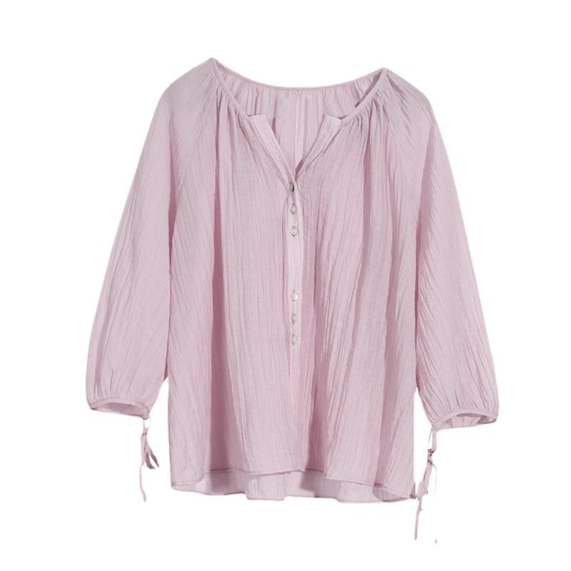 Women's V-Neck Lantern Sleeve Summer Sunscreen Blouse - Lightweight, Loose, and Sheer