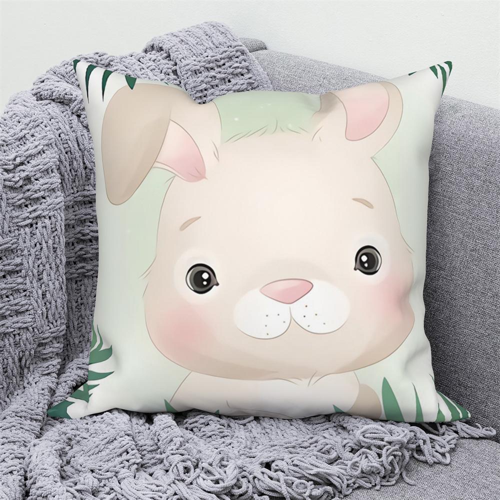 Juste De Coussin Blanche Avec Imprimé Animal De Dessin Animé Mignon, Taie D'oreiller Décorative Pour Canapé
