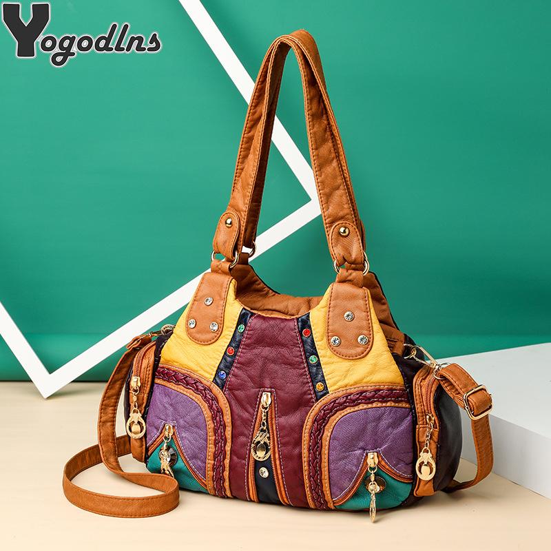Bolso de Hombro Vintage de Cuero PU Bolsos Multibolsillos para Mujer Casual Gran Capacidad Chica Retro Diseñador Bandolera Bolsos Hobo