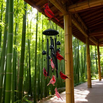 Yousheng Red Bird Wind Chime with 4 Tubes Weather-resistant Vintage Indoor Outdoor Garden Yard Patio Hanging Metal Wind Bell Decoration
