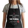 Kitchen Apron - Victoria D'amour - Durable Cotton - Breton Print - Adjustable Black