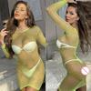 Women Fishnet Mini Sexy Dress Mesh See Through Hollow Skirt Hot Transparent Girl Dress Erotic Costume Crotchless Lingerie