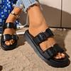 2026 Casual Slippers Women Leather Metal Ankle Buckle Strap Summer Beach Ladies Low Heel Sport Shoes Handmade