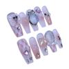 10Pcs Artificial Nails With Plaid Bowknot Pearl Heart Rhinestone Handmade Design For Women