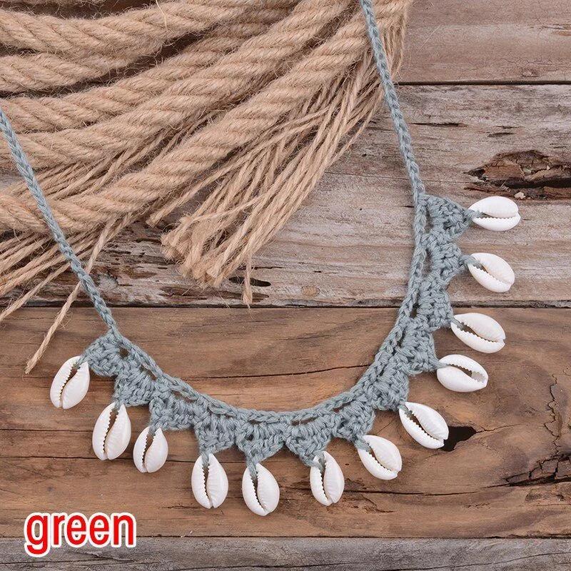 Bohemian Shells Necklaces for Women Handmade Woven Rope Chain Choker Necklace Summer Beach Beaded Necklaces Jewelry