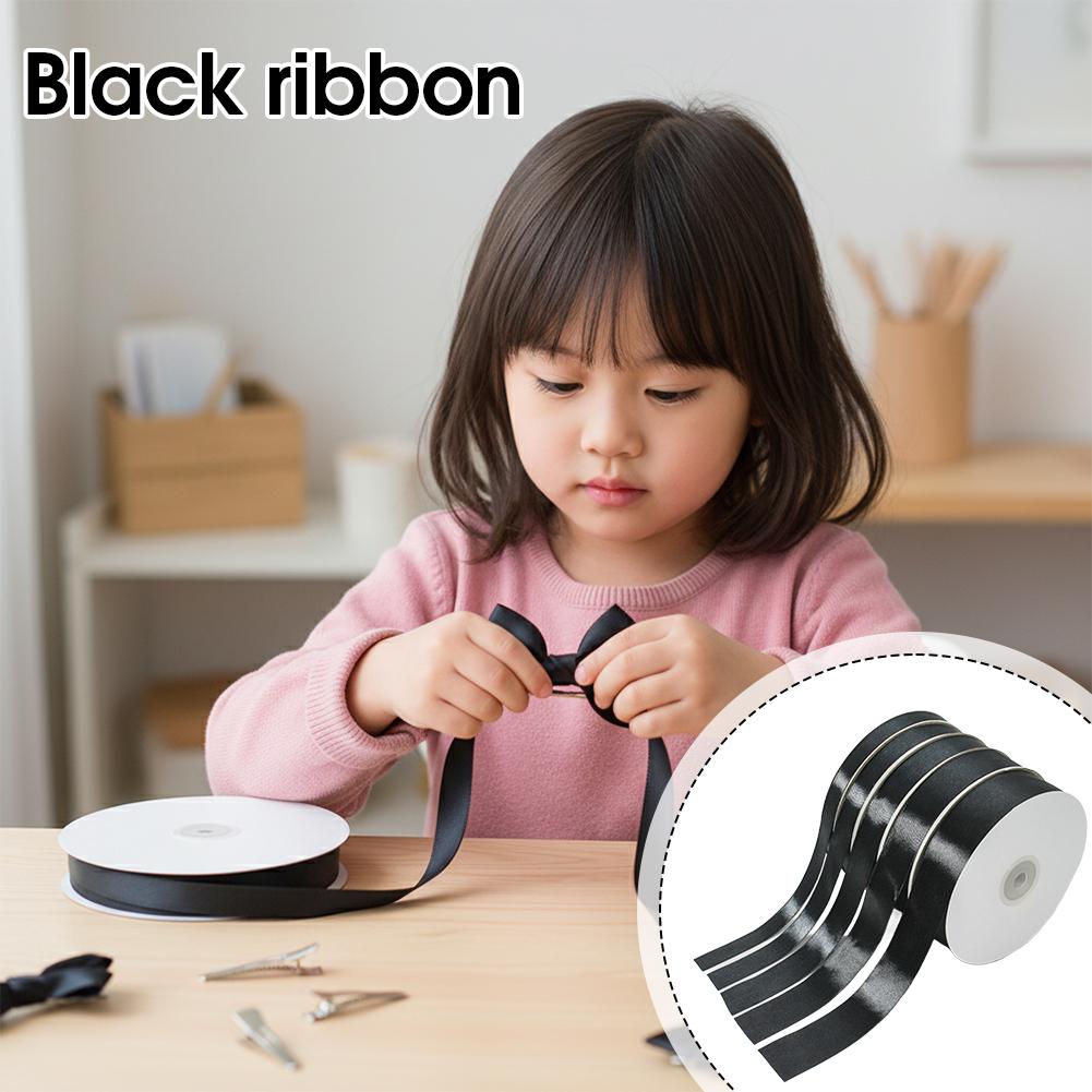 Satin Ribbon Black Polyester Gift Wrapping Bow for Wedding Cake Bouquet DIY Craft Hair Accessory Decoration