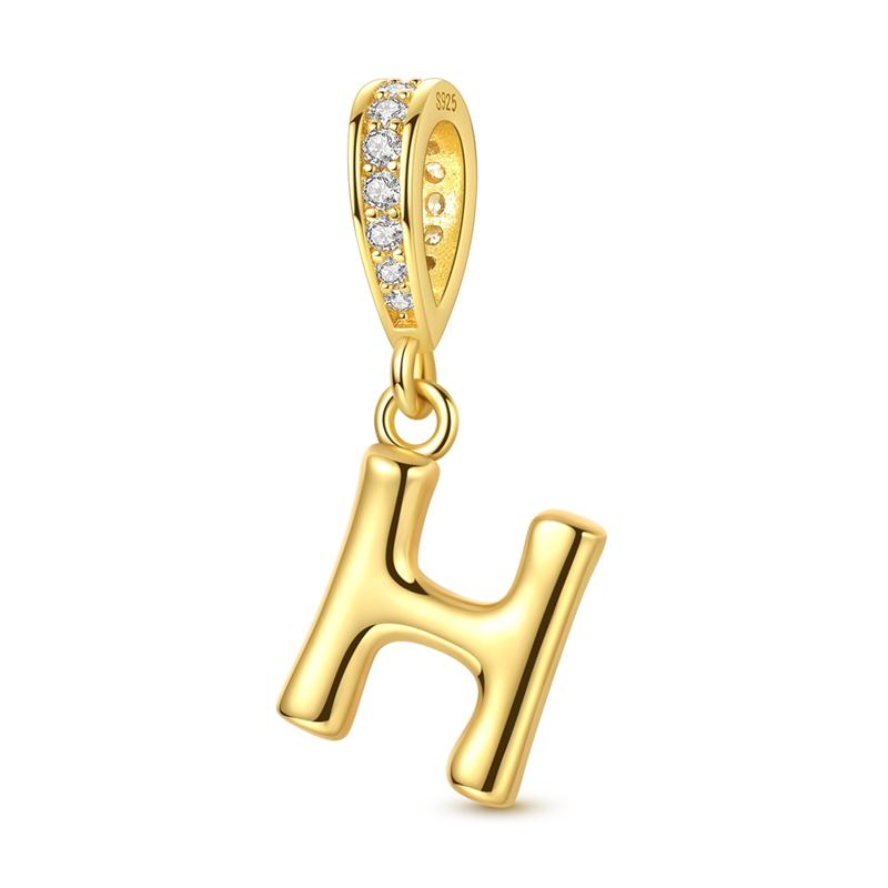 New Copper Golden Charm Beads 26 Letters Pendant For Original Bracelet Women Diy Gift