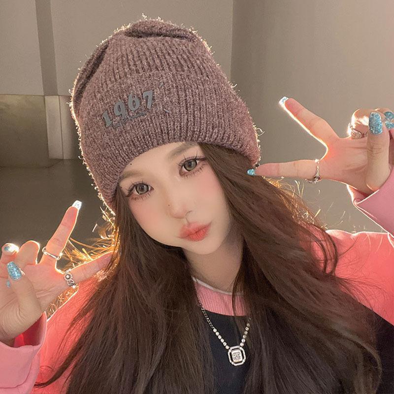 Women's Winter Warm Big Head Knitted Hat Korean Style Fashionable and Versatile Student Windproof Ear Protection Wool Hat