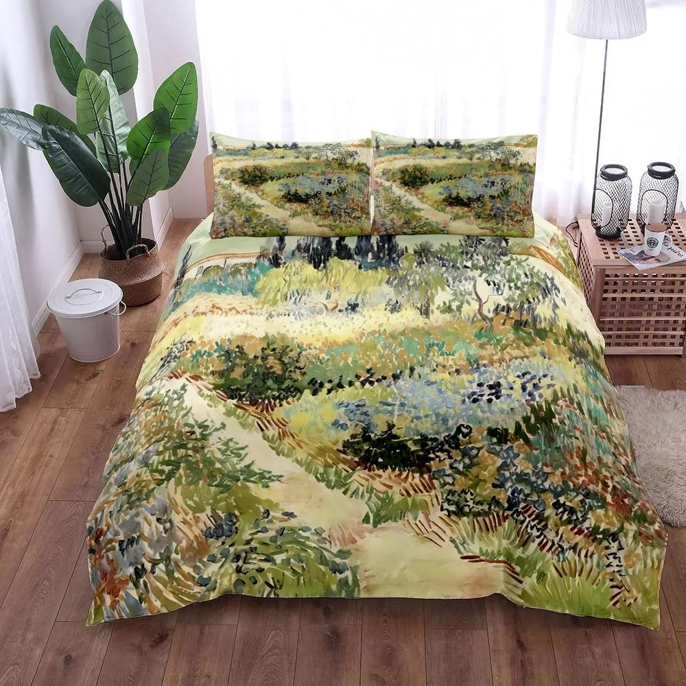 Van Gogh Mountain Village Oil Painting Duvet Cover Set King Queen Double Full Twin Single Size Bed Linen Set