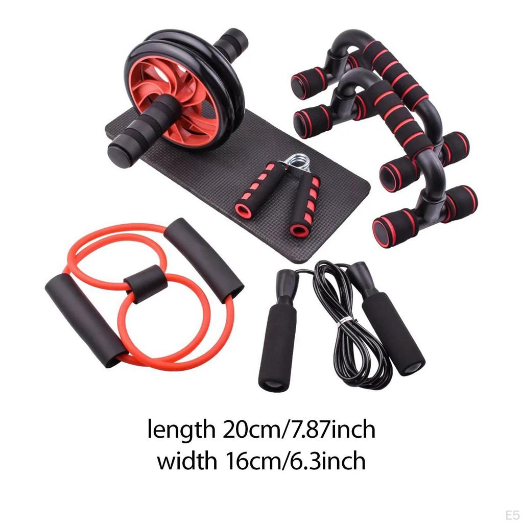 7 Piece Ab Workout Roller Wheel Kit Jump Rope Knee Pad Accessories Anti Slip Grip for Men and Women