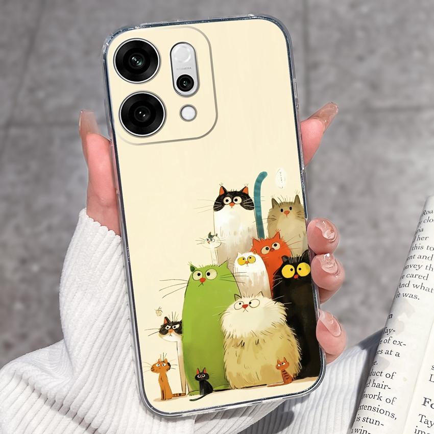 

Прозорий протиударний чохол для телефону Oppo Reno14 13 12 11 10 9 Pro 14F 13F 12F 4G 5G з кумедними візерунками чорного кота, м який силіконовий протиковзкий чохол для Oppo Oppo Reno13 F 5G